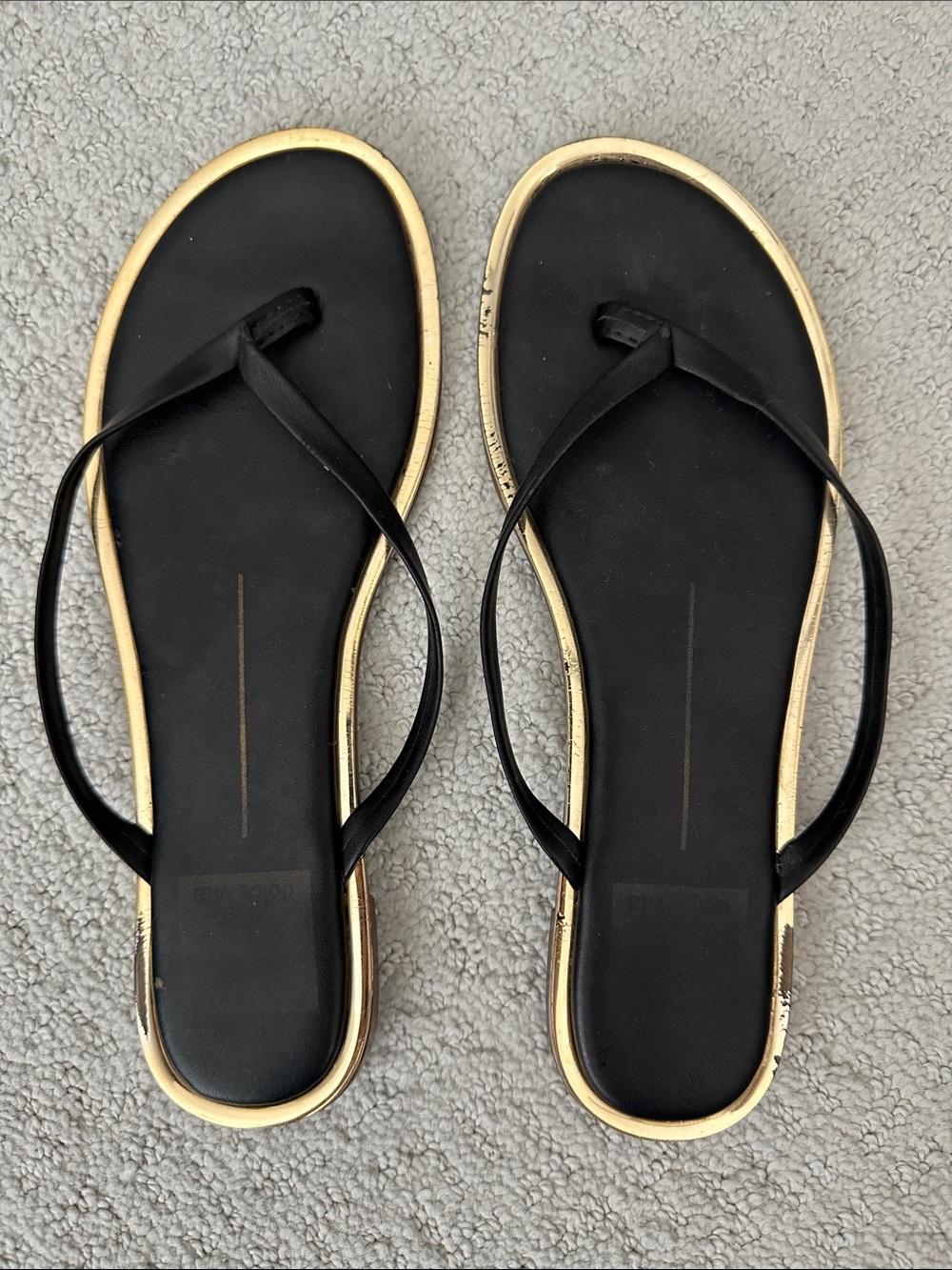 Dolce Vita Black with Gold Trim Thong Sandals
